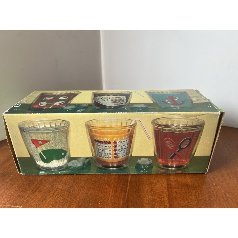 Vintage Leisure Time Insulated Tumblers 12oz x 4 Bingo Cards Plastic Cups